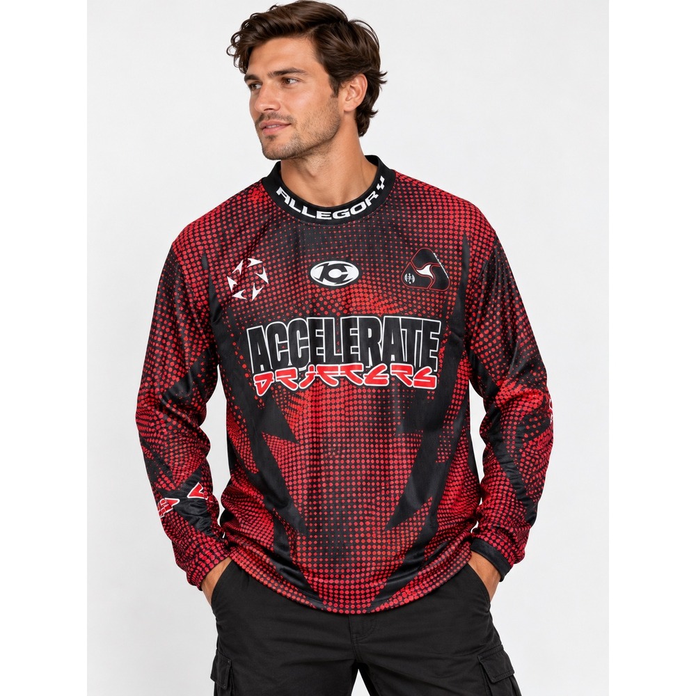 Y2K Allegory Accelerate Districts Motocross BMX Jersey Mens 2XL Red Black LS